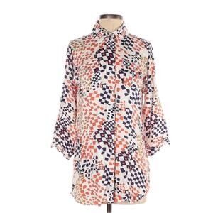 CAbi #404‎ Shirt Grand Prix Print Button Front Tunic Top Women's S Blue Orange